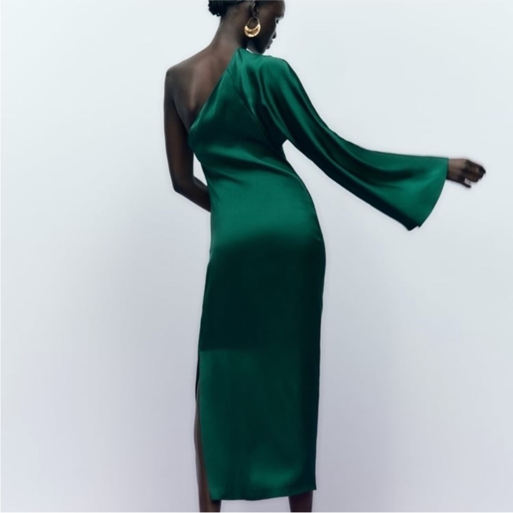 Zara Elegant Green One-Shoulder Dress - Picture 7 of 9